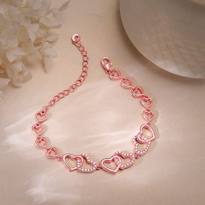 Rose Gold Interlocked Heart Duo Bracelet