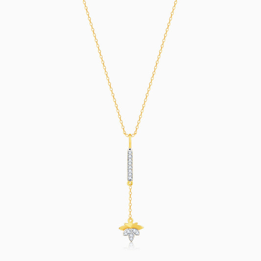 Gold Dangling Maple Lariat Diamond Pendant