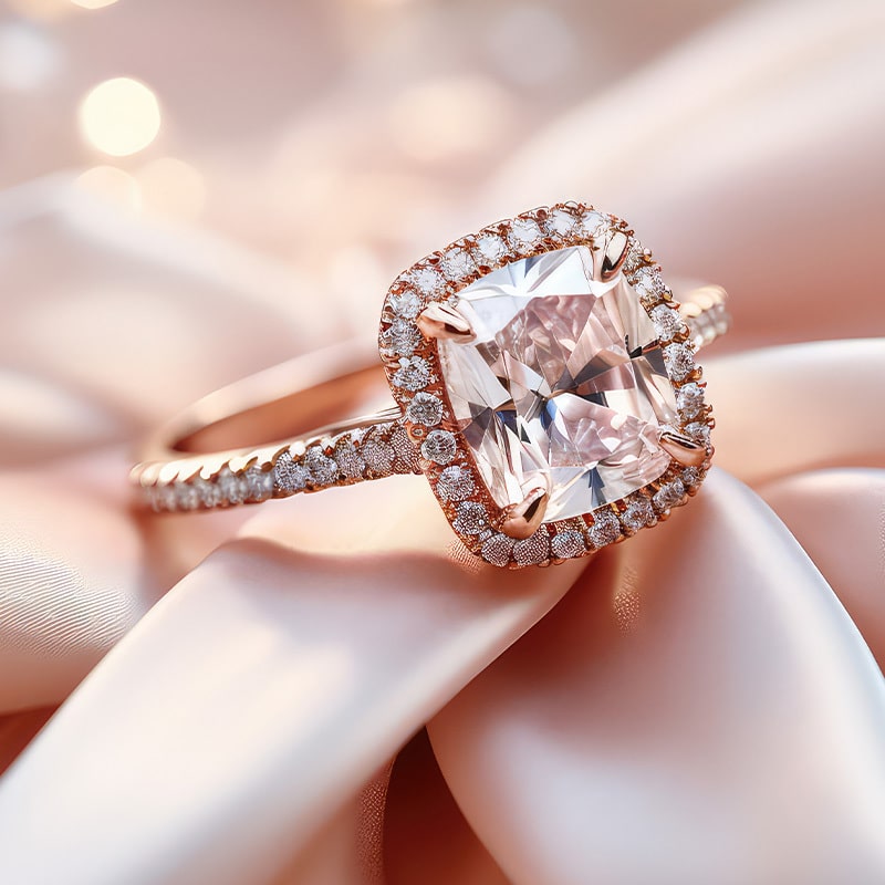 Close-up of a sparkling zirconia diamond ring showcasing its brilliance