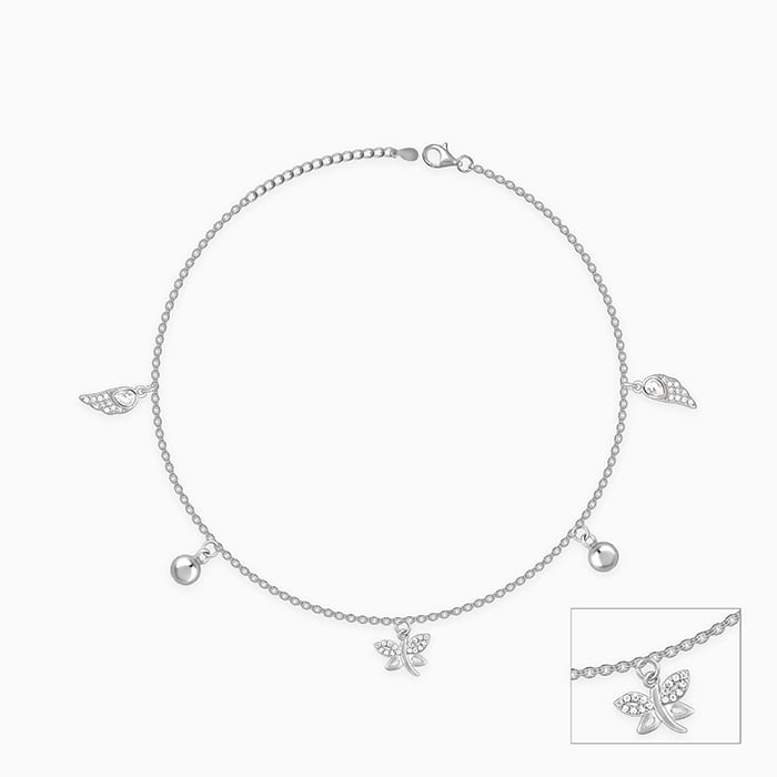 Silver Zircon Charm Anklet