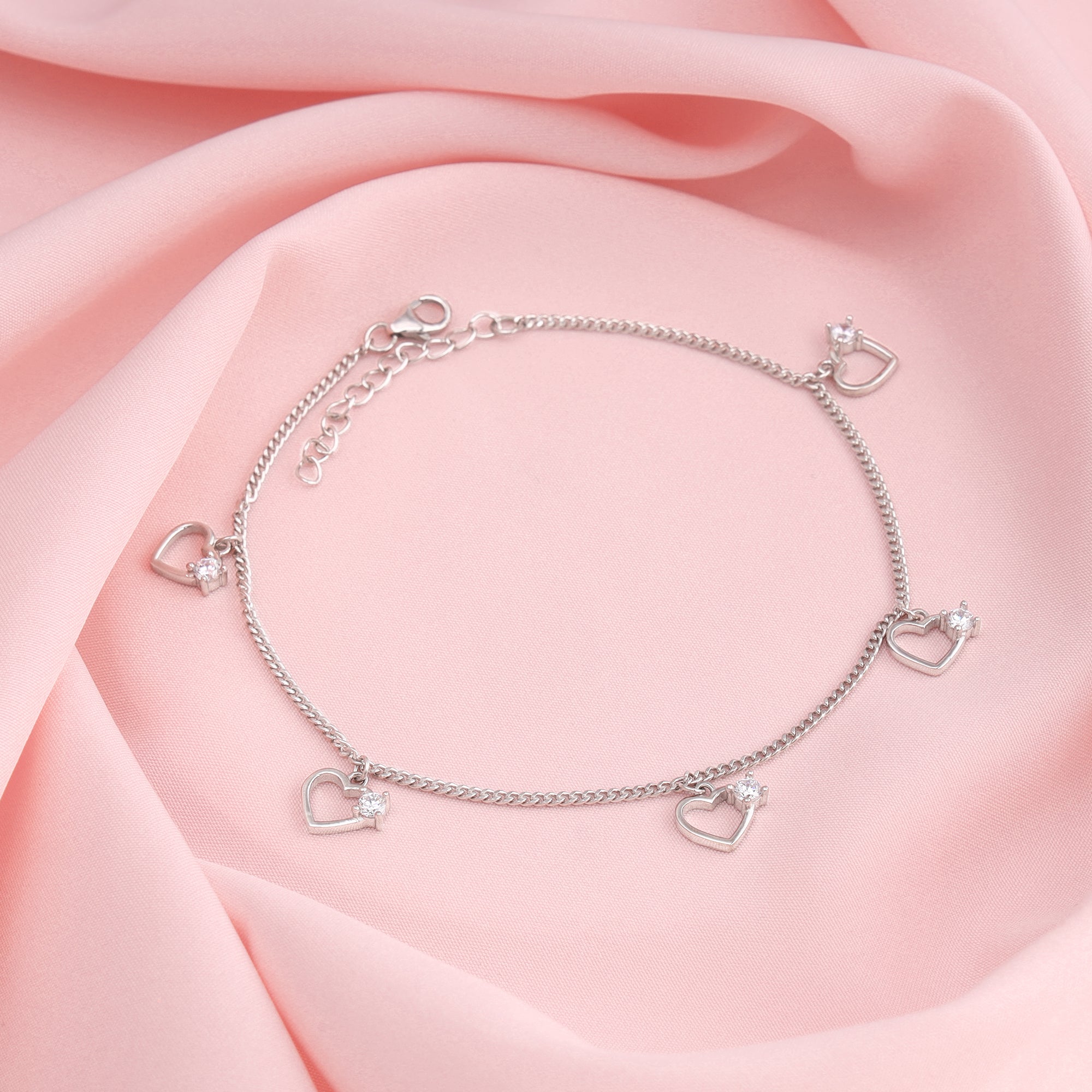 Silver Small Heart Charm Anklet
