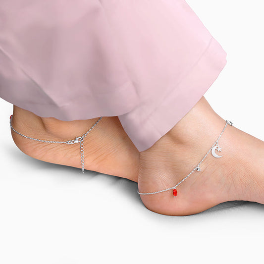 Silver Half Moon Charm Anklet