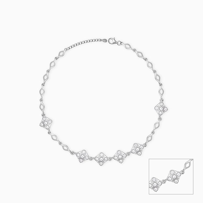 Silver Zircon Studded Square Anklet