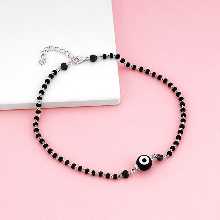 Silver Black Evil Eye Anklet