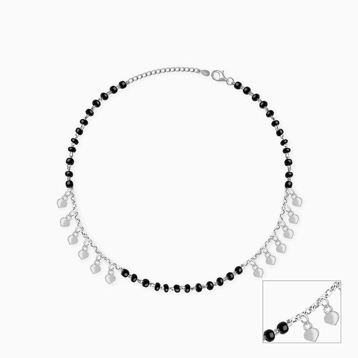 Silver Hearts & Black Beads Anklet