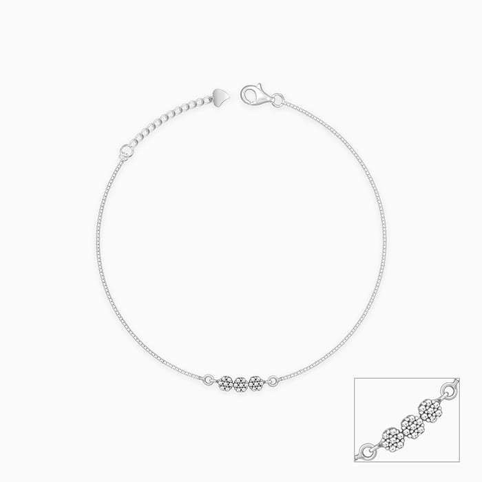 Silver Triple Flora Anklet