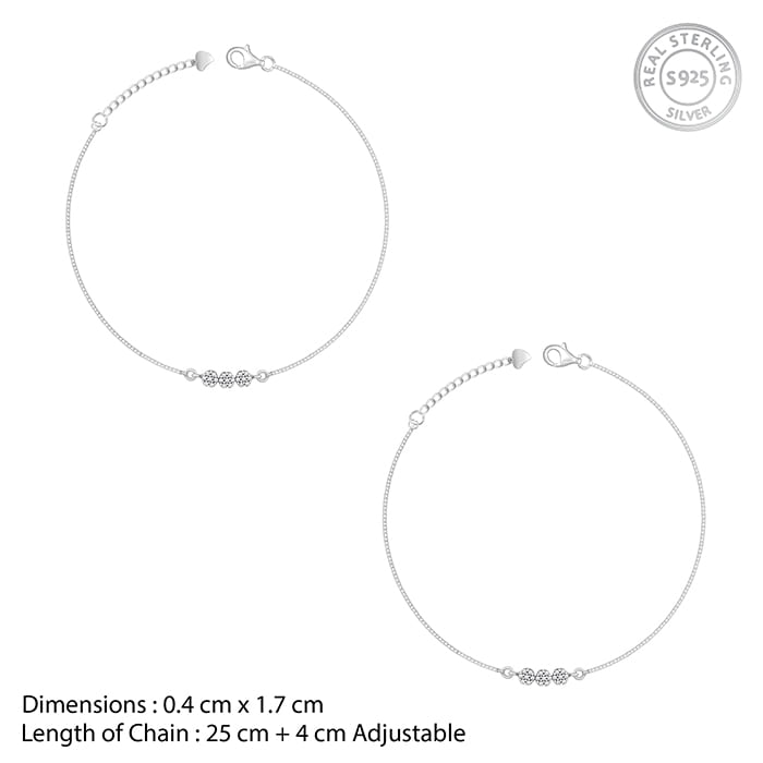 Silver Triple Flora Anklet