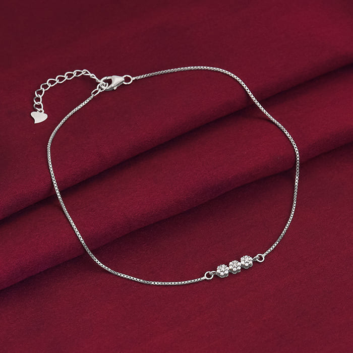 Silver Triple Flora Anklet