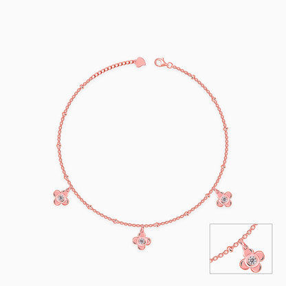 Rose Gold Zircon Clover Charm Anklet