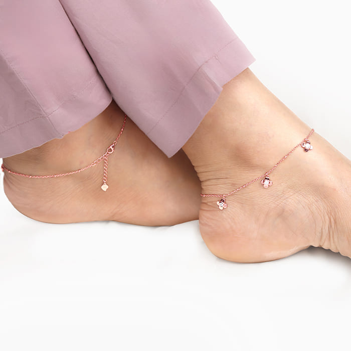 Rose Gold Zircon Clover Charm Anklet