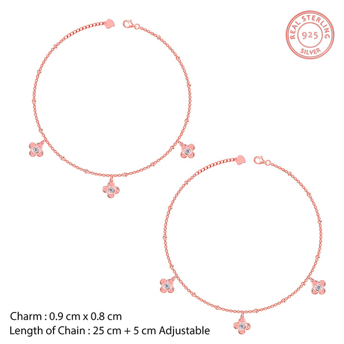 Rose Gold Zircon Clover Charm Anklet