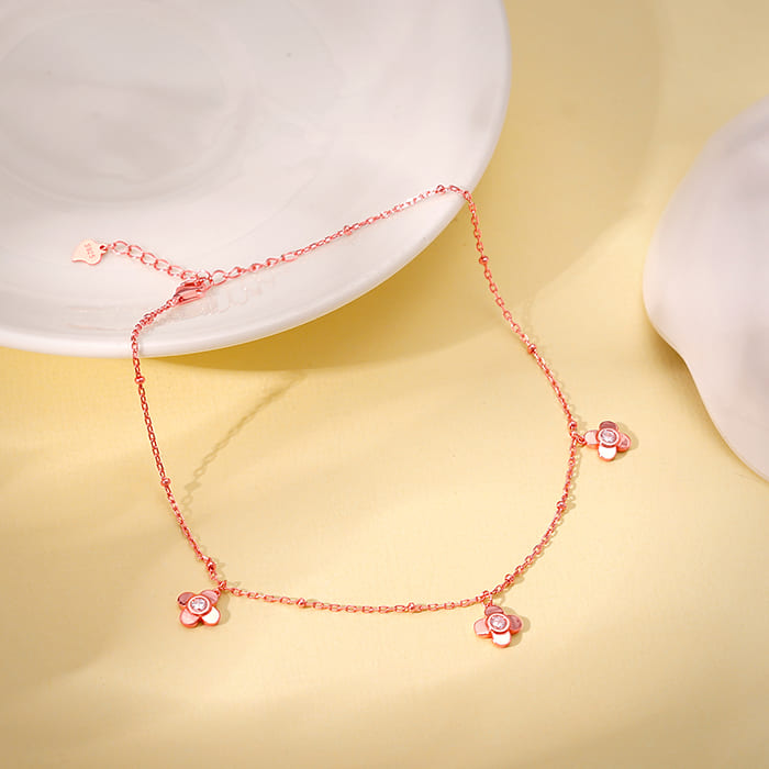 Rose Gold Zircon Clover Charm Anklet