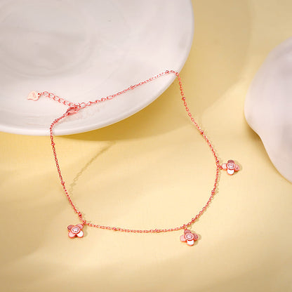 Rose Gold Zircon Clover Charm Anklet