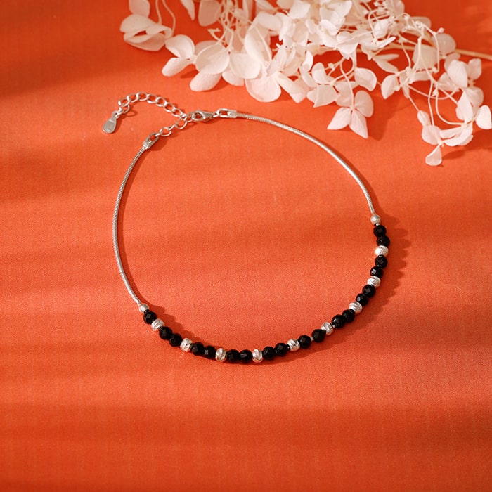 Silver Black Elegant Anklet