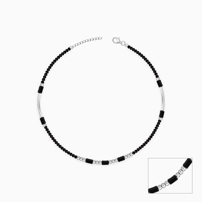 Silver Black Onyx Anklet