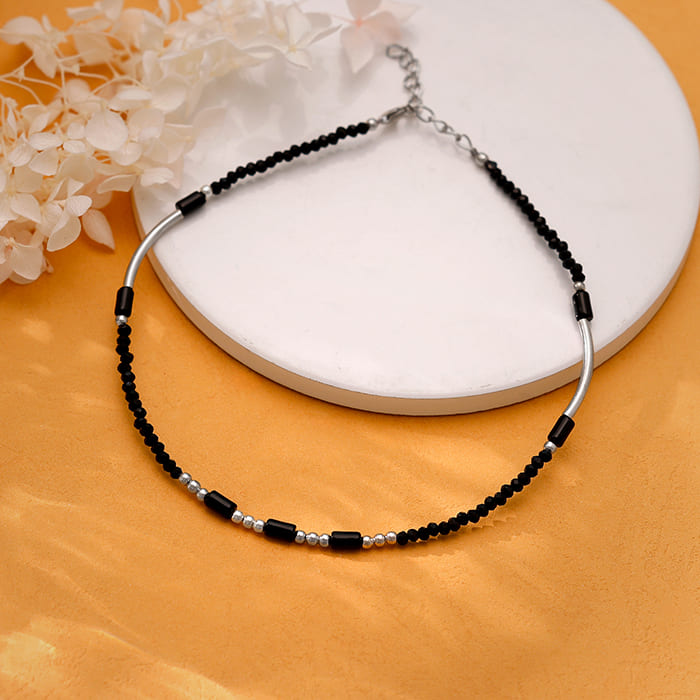 Silver Black Onyx Anklet