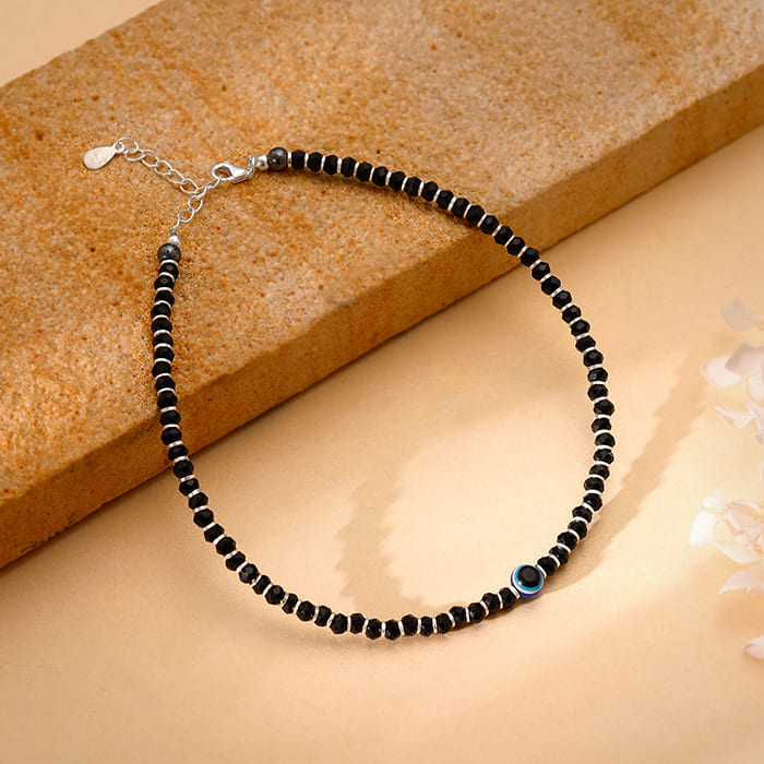 Silver Obsidian Eye Anklet