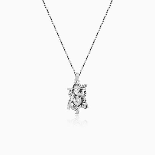 Oxidised Silver Ganpati Bappa Pendant with Box Chain For Him