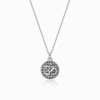 Oxidised Silver Om Pendant with Box Chain For Him