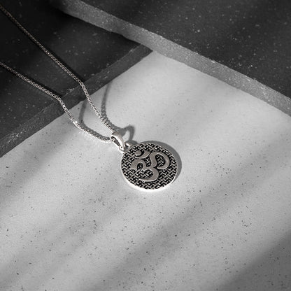 Oxidised Silver Om Pendant with Box Chain For Him