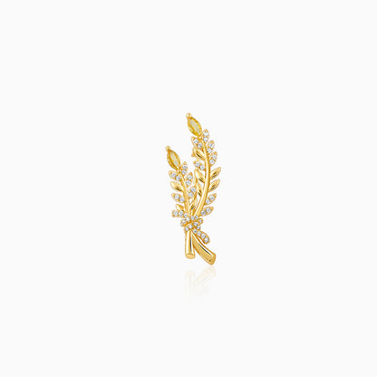 Golden brooch for men with branch design and zircon knot






