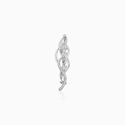 Silver leafy brooch for men with zircon accents






