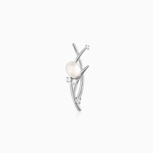 Silver pearl and zircon brooch with branch design






