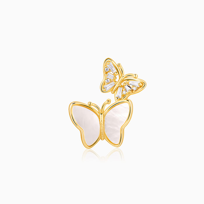 Golden butterfly brooch with zircon and MOP detailing






