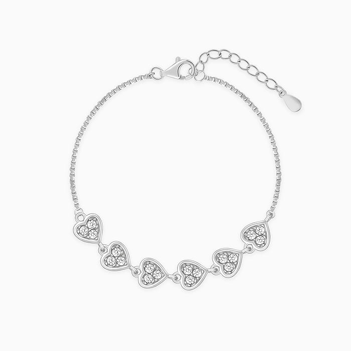 Silver Zircon Heart String Bracelet