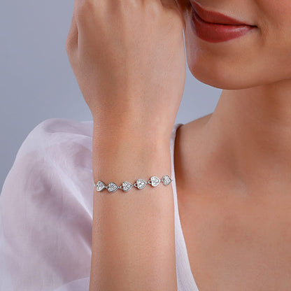 Silver Zircon Heart String Bracelet