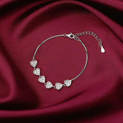 Silver Zircon Heart String Bracelet