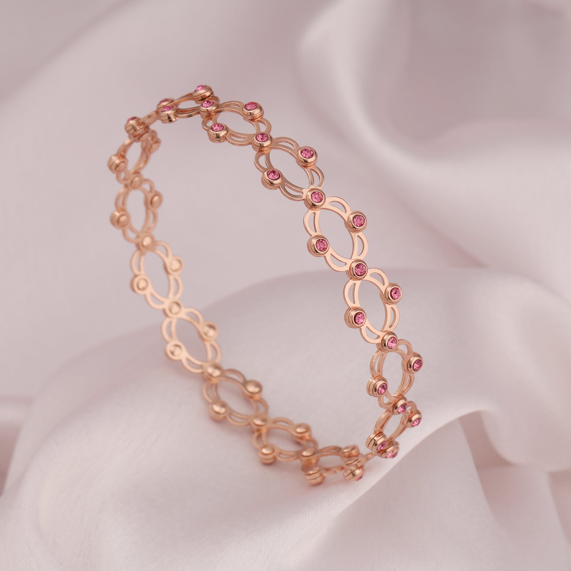 アクセサリーRose Gold Bracelet with Royal Pink Stone - www