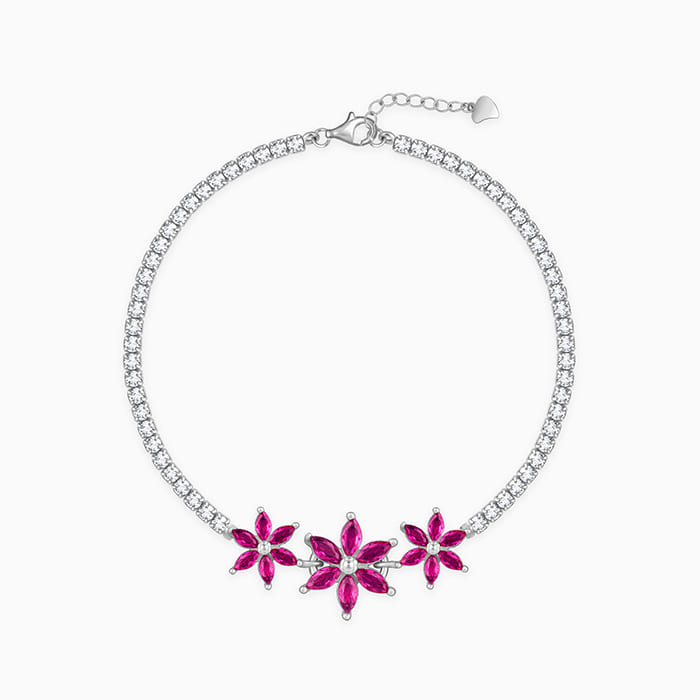 Silver Pink Floral Tennis Bracelet – GIVA Jewellery