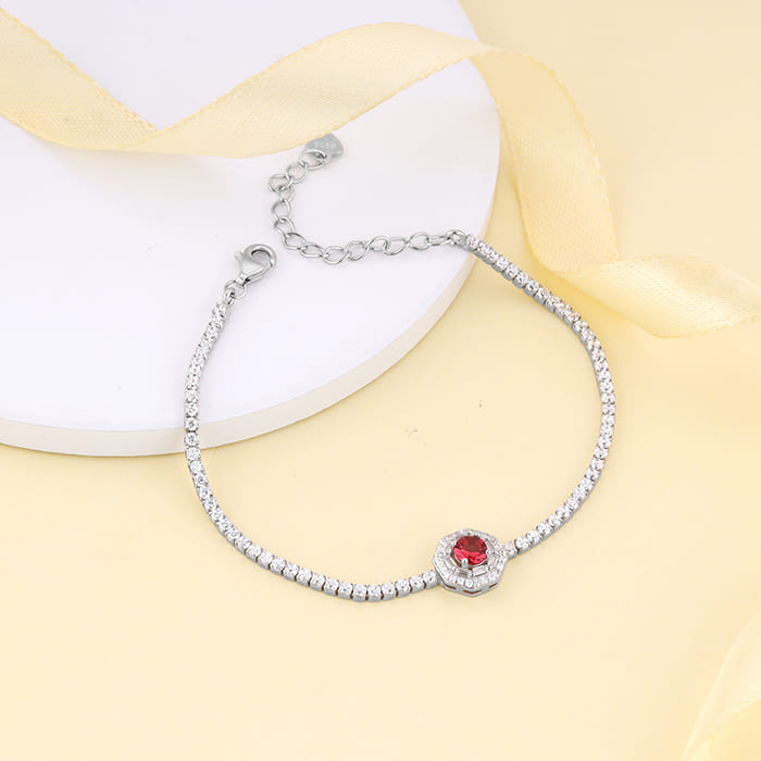 Silver Hexa Red Tennis Bracelet