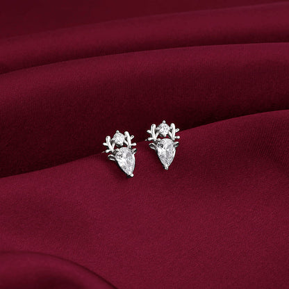 Silver Zirconia Deer Earrings