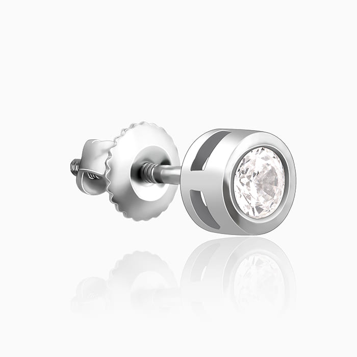 Silver Zircon Bezel Stud Earrings