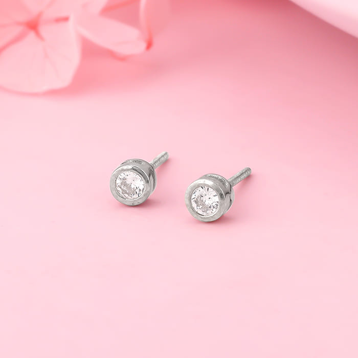 Silver Zircon Bezel Stud Earrings