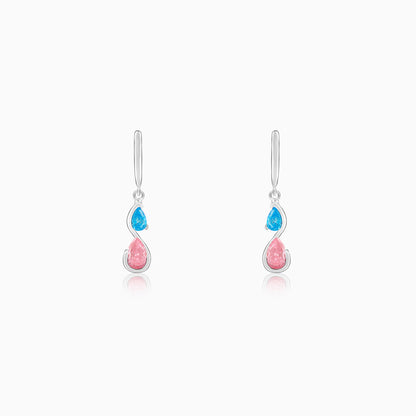 Silver Blue and Pink Stone Earrings