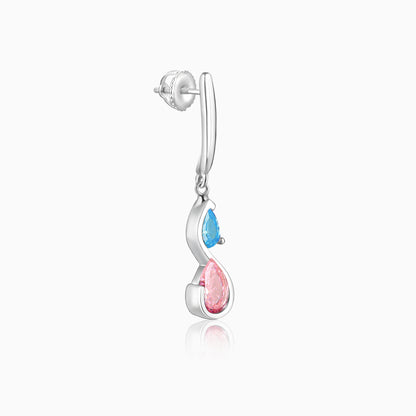 Silver Blue and Pink Stone Earrings