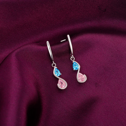 Silver Blue and Pink Stone Earrings