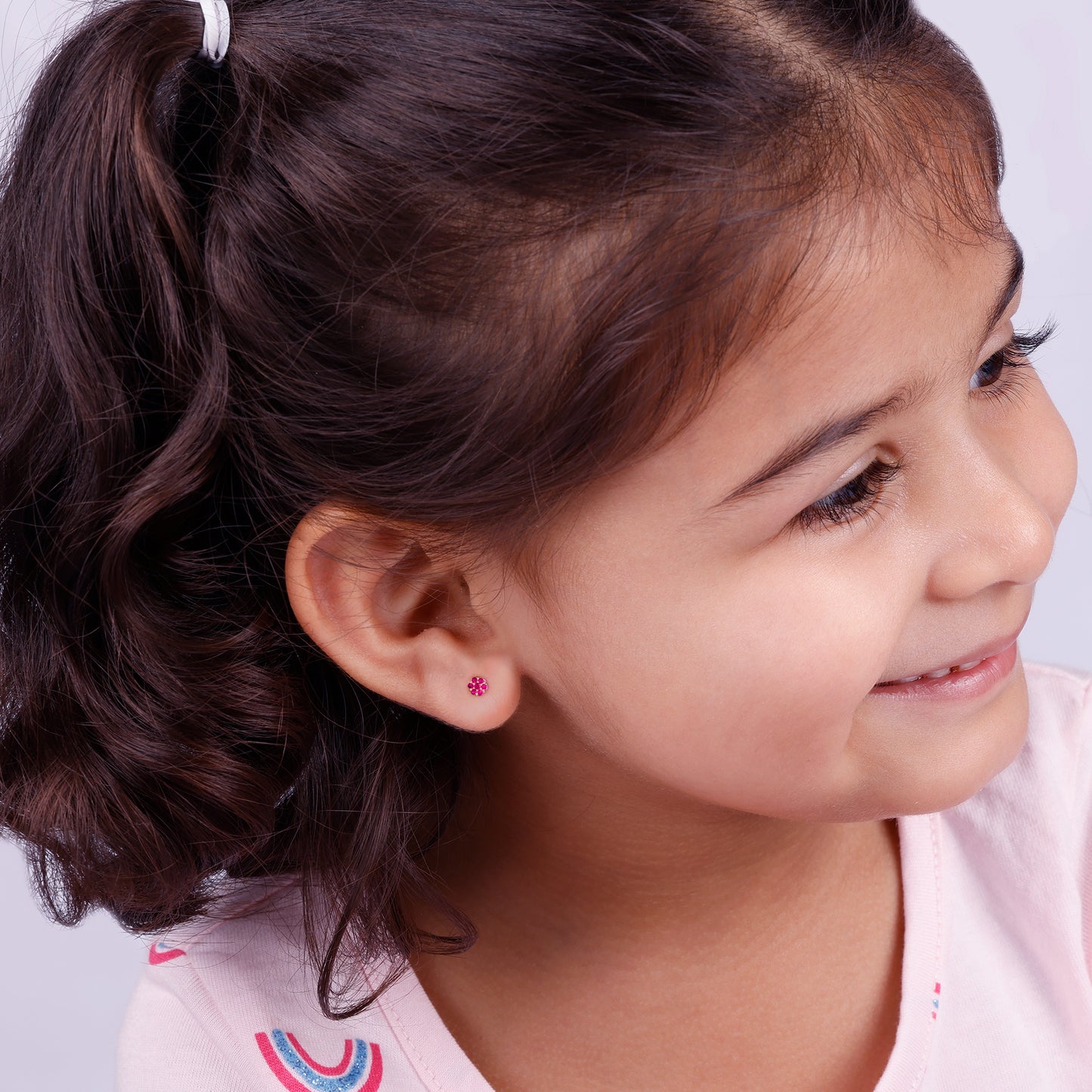 Rose Gold Magenta Flower Stud Kids Earrings