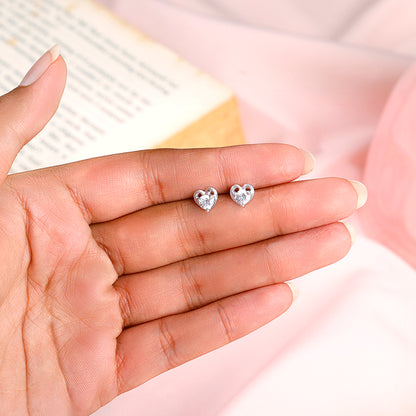 Anushka Sharma Silver Zircon Small Heart Studs