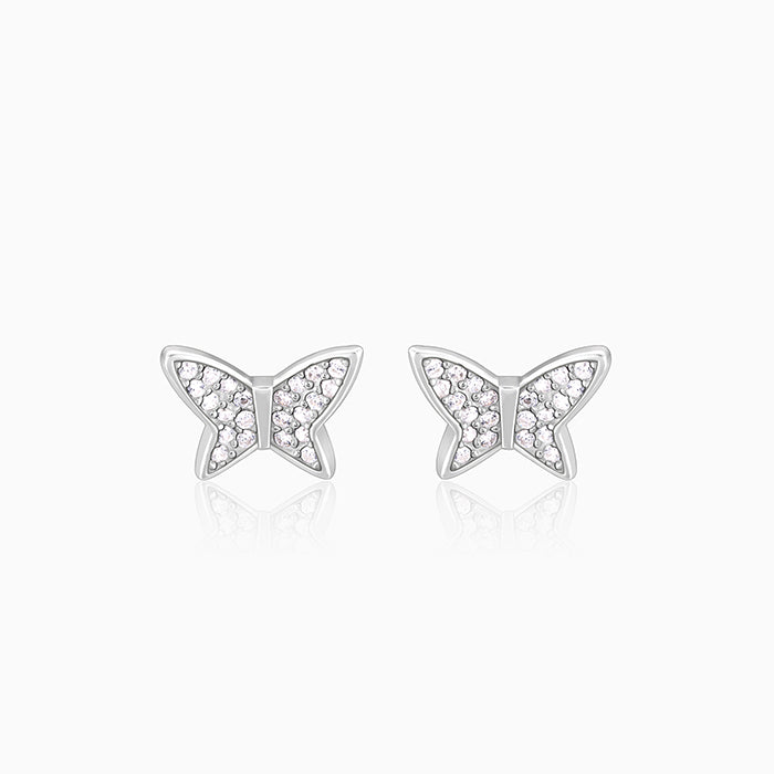 Silver Zircon Shining Butterfly Studs