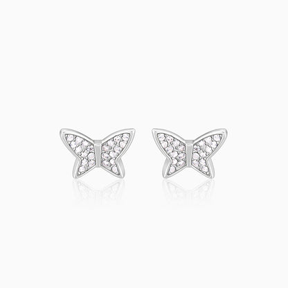 Silver Zircon Shining Butterfly Studs