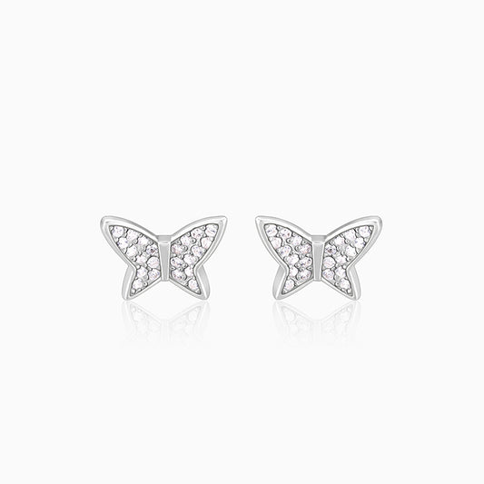 Silver Zircon Shining Butterfly Studs