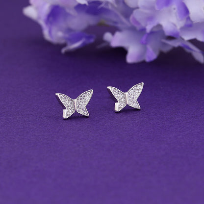 Silver Zircon Shining Butterfly Studs