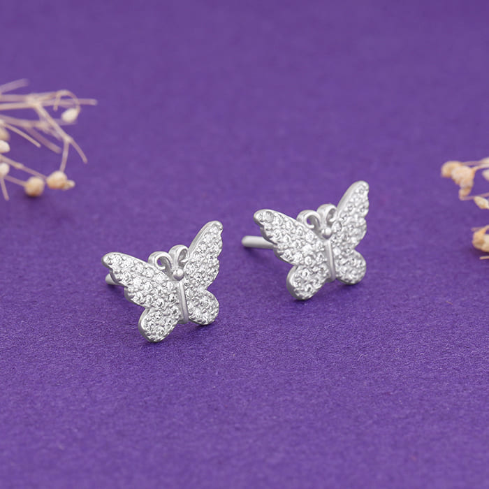 Buy Silver Zircon Butterfly Studs at Best Price – GIVA Jewellery