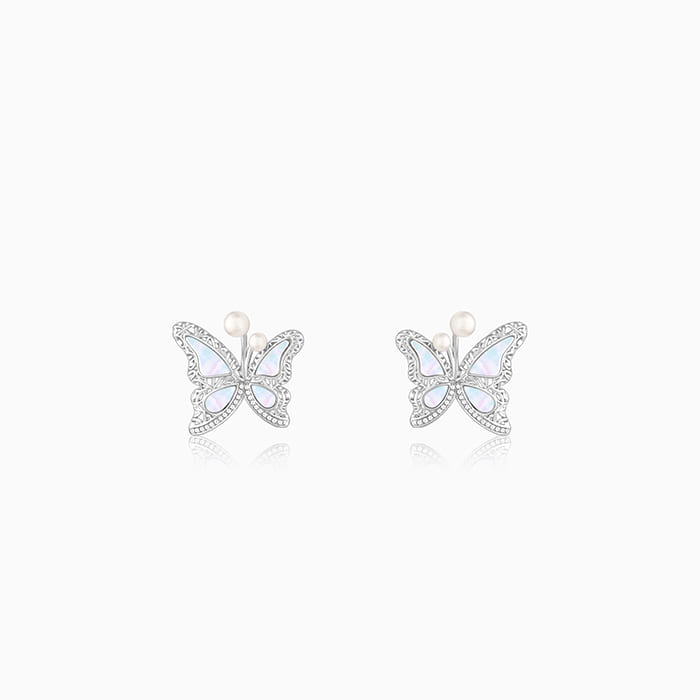 Silver Glittering Butterfly Earrings