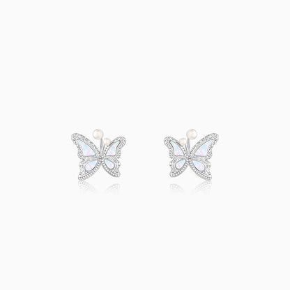 Silver Glittering Butterfly Earrings