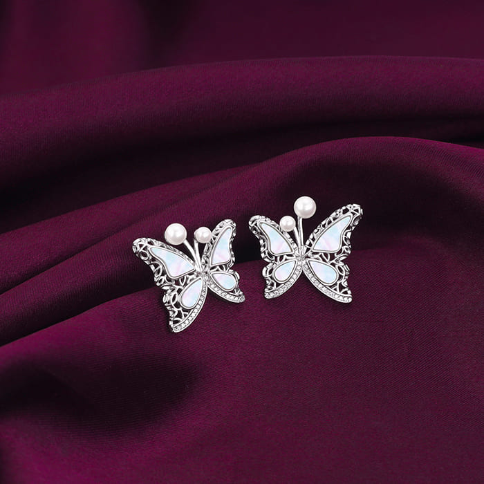 Silver Glittering Butterfly Earrings